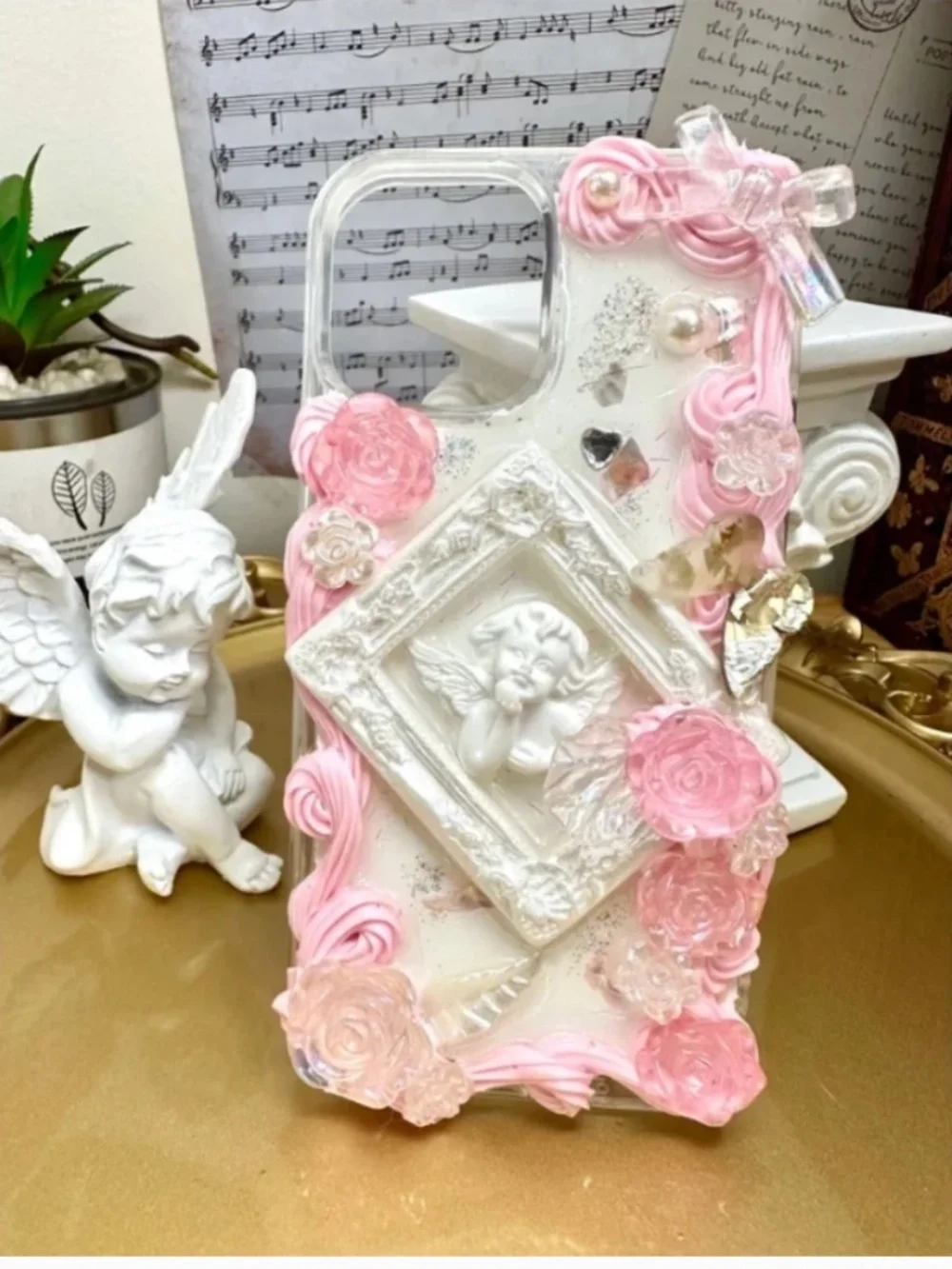iPhone 12/12pro Baroque Butterfly and angel Phone Case, Handmade case